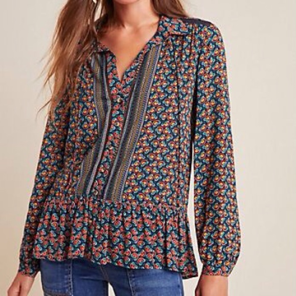 NWT Anthropologie Janie Flounced Peasant Blouse 14